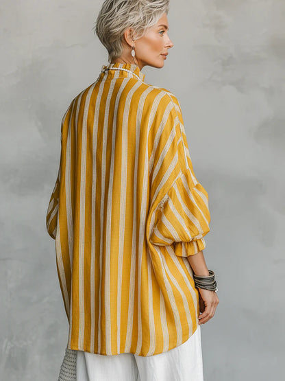 Loose-fit Casual Striped Linen And Cotton Shirt