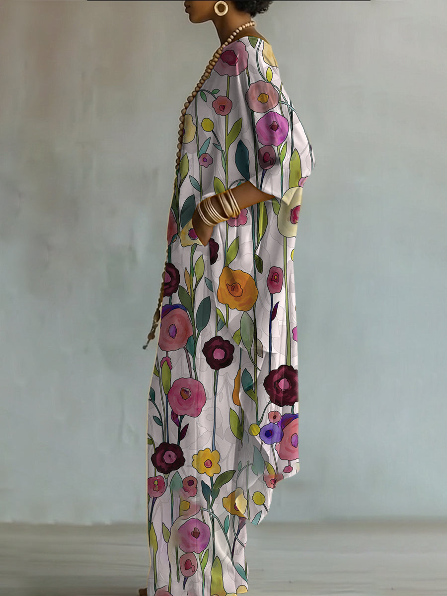 Elegant Vintage Flower Print Two-piece Set