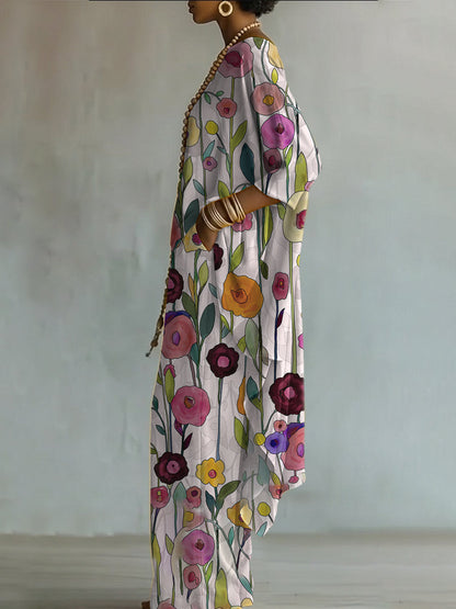 Elegant Vintage Flower Print Two-piece Set