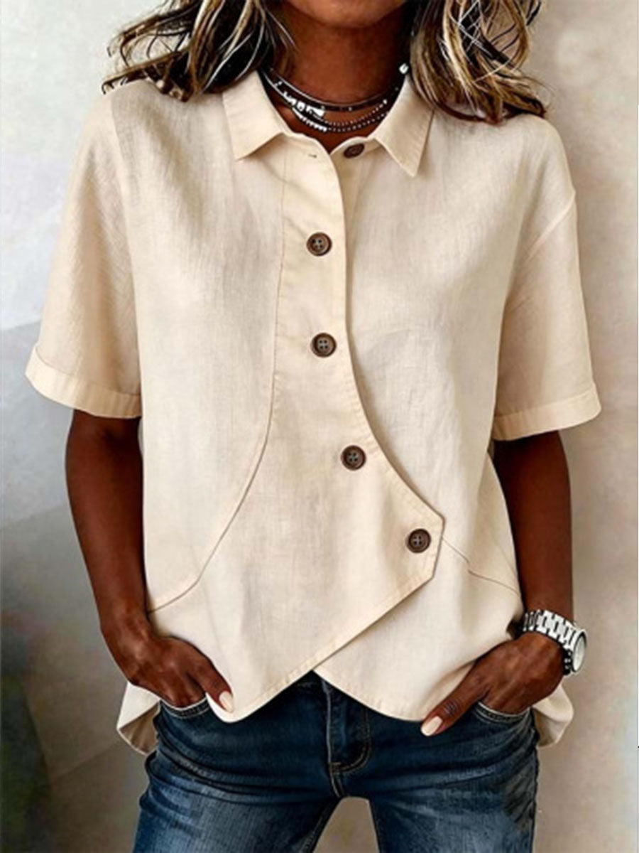 Women's Casual Solid-Color Asymmetrical Shirt